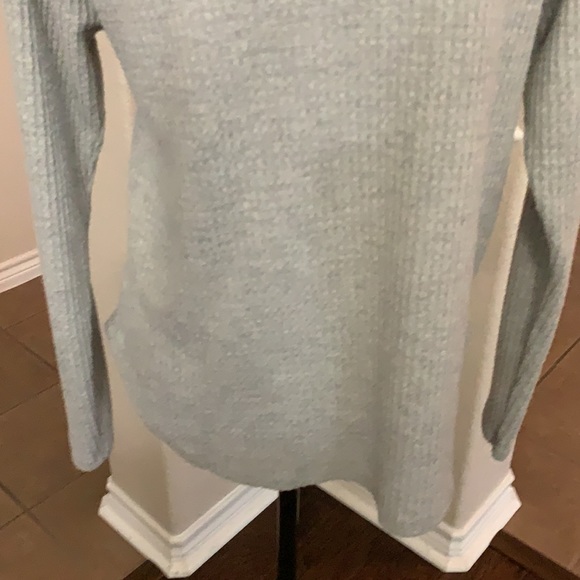 Rags II Riches gray cowl drawstring neckline long sleeved waffle sweater - Picture 11 of 16